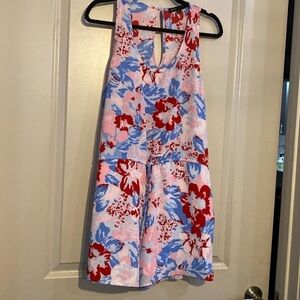Gibson Look Floral Pink Blue Drawstring Romper Jumpsuit Woven Sleeveless sz M